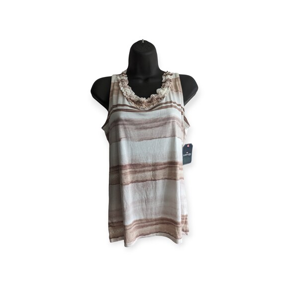 St. John's Bay Women's Brown Ruffle Neck Size Medium Tank top - Picture 1 of 6